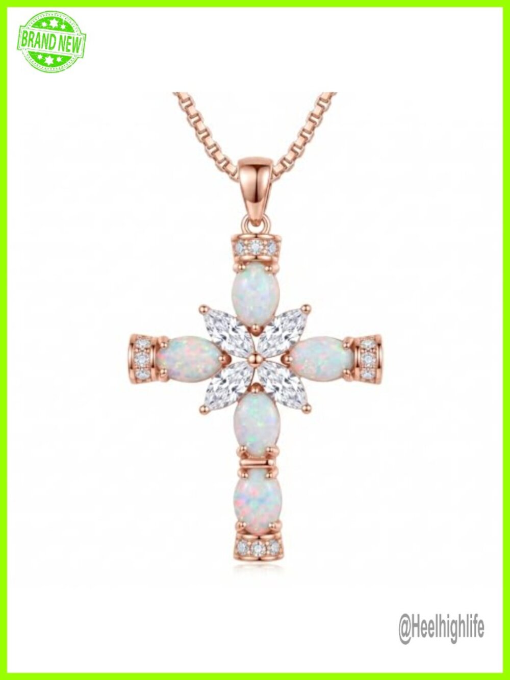 Opal Cross Necklace 14K Rose Gold Plated Pendant Jewelry Gift for Women